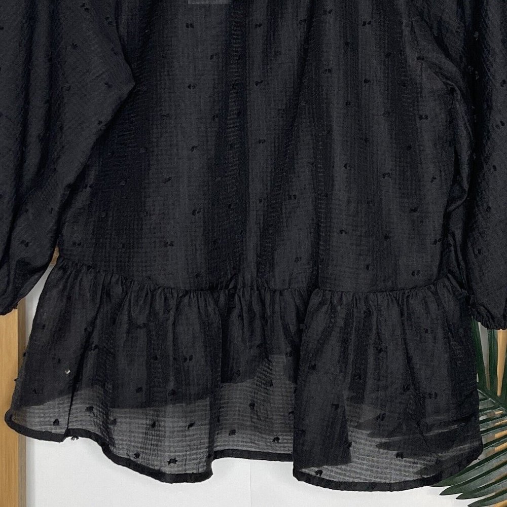 NWT Decjuba Black Harper Puff Sleeve Top Blouse Size S Cotton Blend Sheer Dobby - Picture 7 of 9